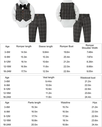 Vista 6 de DISAUR Ropa para bebé niño pequeño, 4 piezas de vestido de caballero + chaleco + pantalones + corbata de lazo conjunto de traje de algodón