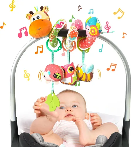 Vista 7 de Jollybaby Cochecito de cuna, juguete de asiento de automóvil para bebé de 0-3-6-9-12 meses, juguetes sensoriales colgantes para recién nacido