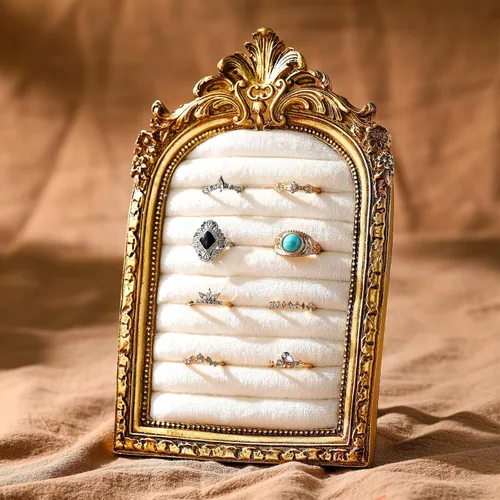 Vista 12 de Liliaafar Vintage Ring Holder Rectangle Black Ring Wedding Display Suede Jewelry Box Stand Frame Earring Tray Anniversary Engagement Baroque