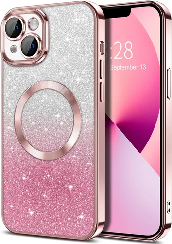 Vista 111 de Hython Funda para iPhone 13 Pro transparente con purpurina magnética [compatible con MagSafe] Protector completo de lente de cámara delgado