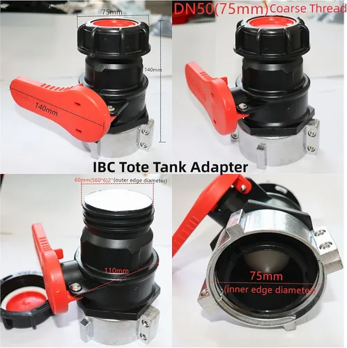 Vista 2 de Adaptador de tanque IBC de 2.95 pulgadas, conector de válvula de bola IBC, adaptador de tanque de agua de rosca gruesa, conector de válvula de bola