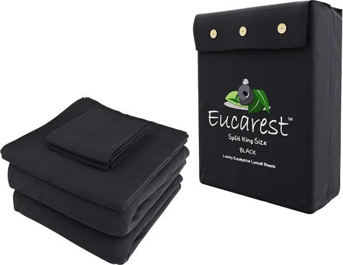 Vista 9 de Split-King - Sábanas de cama de lyocell de eucalipto, hipoalergénicas, 100% Tencel orgánico, reguladoras térmicas y absorben la humedad