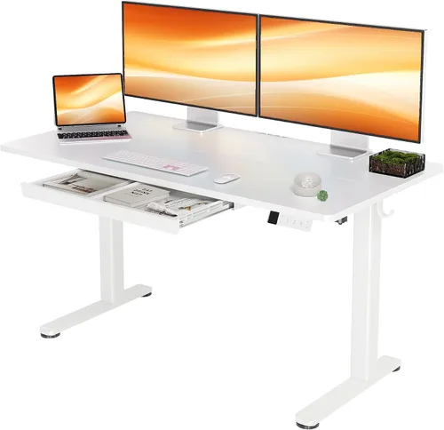 Vista 20 de YDN Escritorio de pie con cajón de 48 x 24 pulgadas eléctrico de altura ajustable negro Steel frame supports 176 lbs, 28.3 to 46.5 inch height