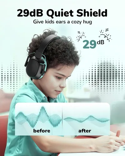 Vista 3 de Auriculares con cancelación de ruido para niños, protección auditiva a prueba de sonido, reducción de ruido SNR de 29 dB, orejera Bluetooth 6.0
