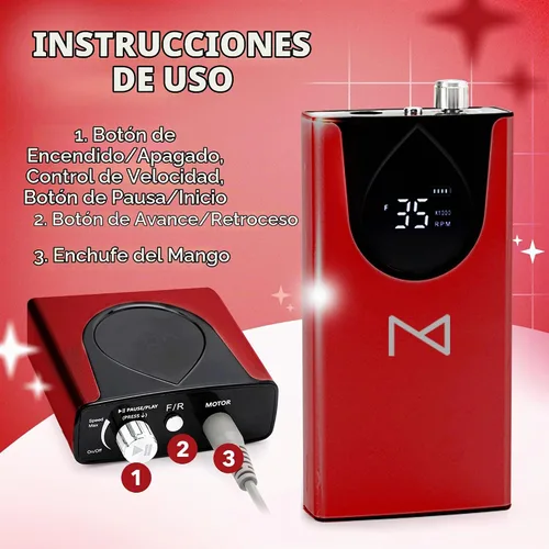 Vista 8 de M Max - Taladro de uñas profesional - Taladro de uñas con motor 2 en 1 sin escobillas - Eléctrico, inalámbrico, carcasa de aleación de aluminio