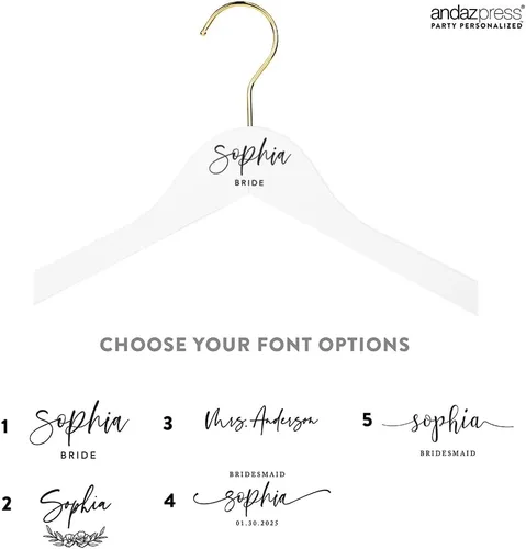 Vista 4 de Andaz Press Percha de novia personalizada, madera blanca de primera calidad para vestido de novia, vestidos de dama de honor, fiesta nupcial, regalo