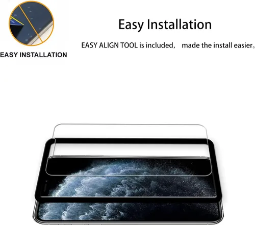 Vista 2 de Marco de fácil alineación diseñado para iPhone11 Pro/iPhone Xs/iPhone X Película protectora de pantalla de vidrio templado, paquete de 2