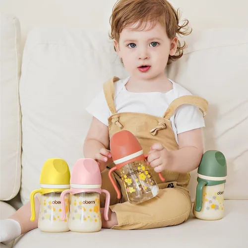 Vista 6 de Oberni Vaso para bebés de 8.1 fl oz/8 onzas, botella de agua para niños pequeños con boquilla con válvula antiderrames durante más de 6 meses verde