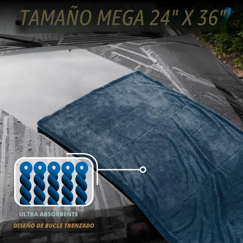 Vista 3 de Chemical Guys, Megalodon Twisted Loop Microfiber Drying Towel, 24 x 36 in