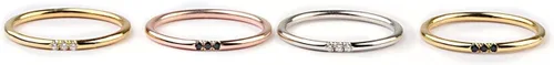 Vista 6 de Anillo delgado de mujer con 3 diamantes en oro macizo de 9K, 14K y 18K, fino hecho a mano, anillo midi, delicado anillo de diamantes, anillo