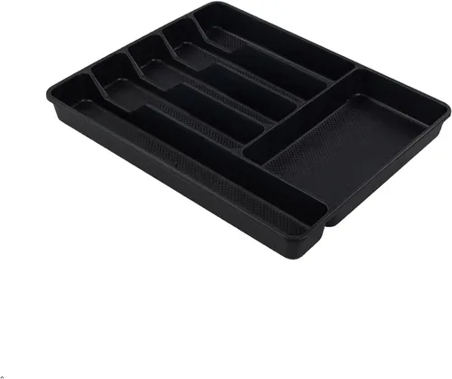 Vista 8 de Morcte Bandeja de plástico para cubiertos de plástico, 1 unidad, color negro Bandeja de cubiertos de 6 compartimentos, para organización