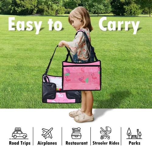 Vista 6 de 2 piezas Bandeja de viaje para niños, bandeja para asiento de coche para niños Viaje, Esenciales de viaje en carretera para niños con kit de dibujo