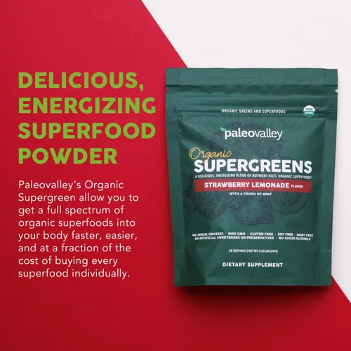 Vista 5 de Paleovalley Organic Supergreens - Superalimento orgánico en polvo de verduras para apoyo inmunológico - Mezcla de polvo verde paleo - 30 porciones