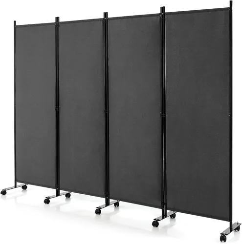 Vista 12 de GOFLAME Divisor de habitación plegable de 3 paneles, pantalla de privacidad enrollable de 6 pies con ruedas bloqueables, pantalla de partición