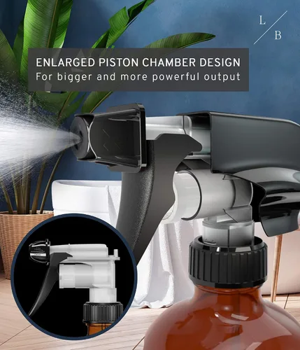 Vista 5 de LiBa Paquete de 2 botellas de vidrio ámbar, botella de spray vacía recargable de 16 onzas para limpieza, aceites esenciales, cabello, plantas