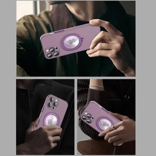 Vista 8 de Funda para iPhone 12, compatible con MagSafe, con protector de lente de cámara y kiskstnad ligera y translúcida mate, borde suave, a prueba