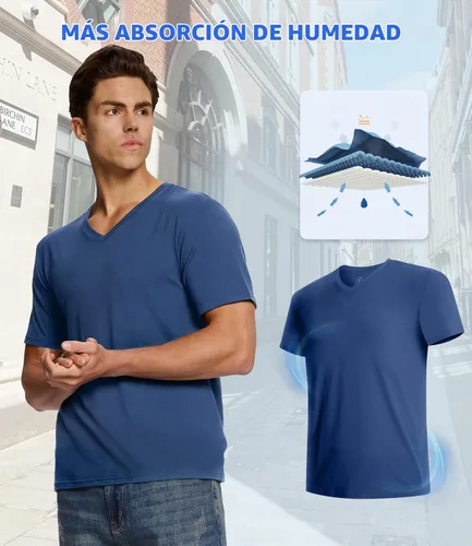 Vista 6 de BAMBOO COOL Camisetas interiores para hombre, cuello en V, suaves, que