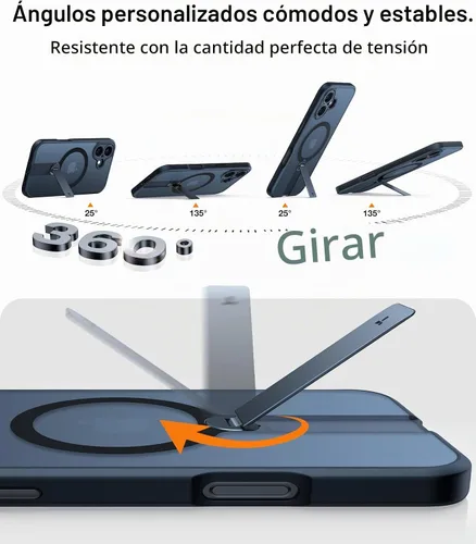 Vista 2 de TORRAS Funda magnética con soporte de 360° para iPhone 16, protección completa de la cámara, compatible con MagSafe, protección contra caídas