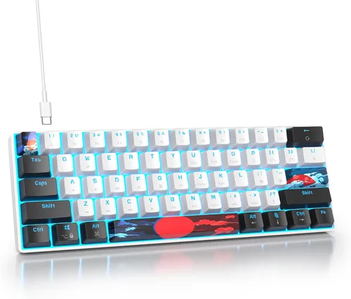 Vista 13 de Protable - Teclado mecánico para juegos al 60%, mini compacto RGB retroiluminado 61 teclas, teclado de oficina con cable con interruptor rojo