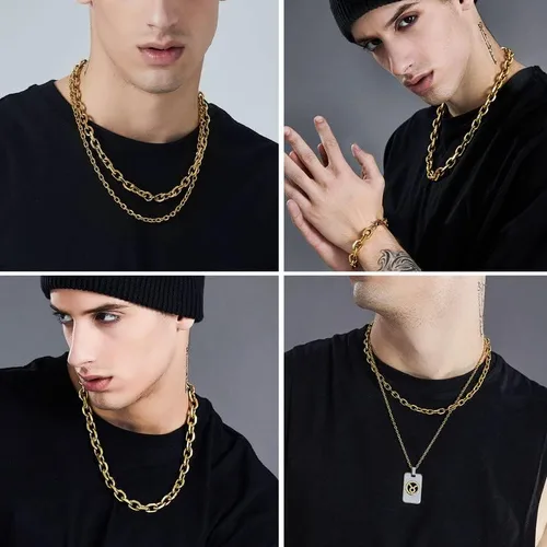 Vista 2 de ChainsHouse - Collar cubano para hombre y mujer, 3mm5mm7mm9mm12mm de ancho, acero inoxidablemetal negrochapado en oro de 18 quilates, 18-30 pulgadas