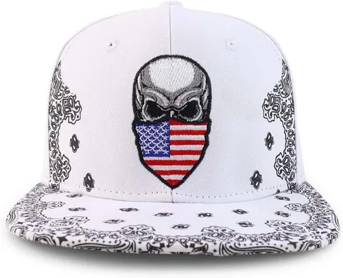 Vista 2 de Trendy Apparel Shop Bandana de calavera bordada Snapback con estampado de cachemira