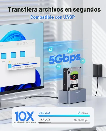Vista 4 de dockteck USB 3.0 a SATA disco duro externo estación de acoplamiento