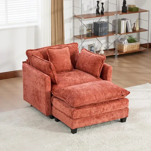 Vista 157 de Sofá seccional modular verde de 111.5", sofás seccionales grandes de 3 plazas para sala de estar, sofá nube oversized de tela chenille con otomana