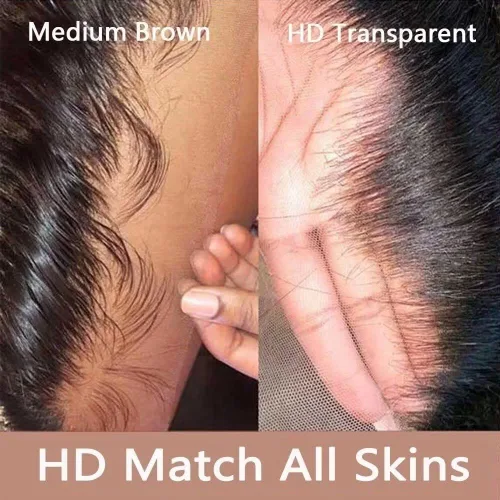 Vista 5 de Peluca de cabello humano ondulado con reflejos rubio miel 1b/27, sin pegamento, cabello humano ondulado HD de 13x4, con encaje frontal transparente