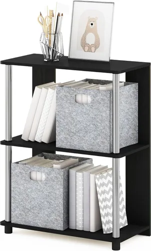 Vista 62 de Furinno Turn-N-Tube - Estantes de almacenamiento, estante para libros de 3 niveles, estante esquinero, estantes abiertos sin herramientas