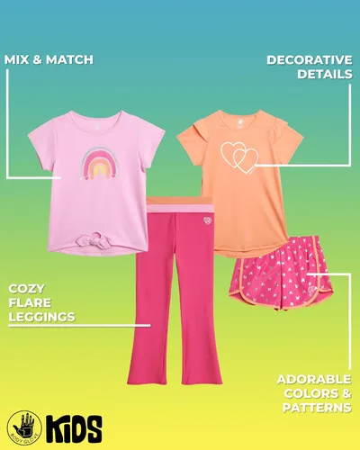 Vista 2 de Body Glove Conjunto de pantalones cortos activos para niña, camiseta de 4 piezas, camiseta sin mangas, pantalones cortos de ciclismo con leggings