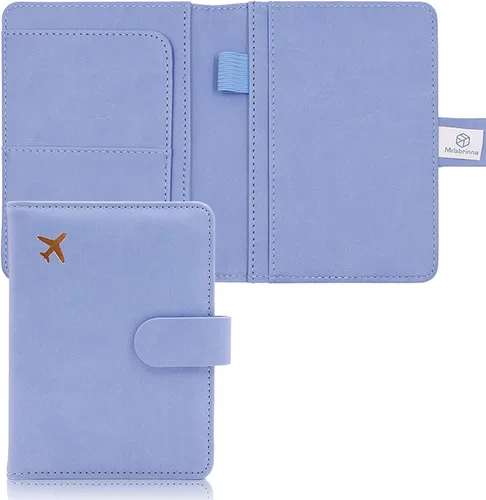 Vista 42 de Melsbrinna Funda de cuero prémium para pasaporte, impermeable, con bloqueo RFID, cartera de viaje con soporte para bolígrafo, bonito libro