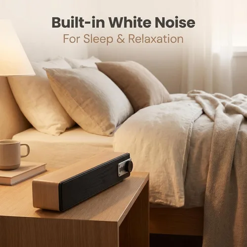 Vista 2 de Altavoz Bluetooth de madera retro con ruido blanco, sonido estéreo RMS de 10 W, altavoz de audio para el hogar, BT5.3/AUX/TF/USB/FM, altavoz