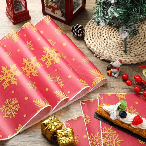 Vista 6 de Yahenda 150 piezas de papel de cera de Navidad, copos de nieve, otoño, Acción de Gracias, decorativo, impermeable, para panadería, resistente a
