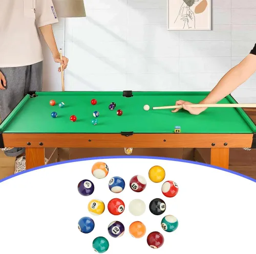 Vista 3 de Joyzan Mini bolas de billar, juego de bolas de billar de tamaño pequeño, estilo americano, bolas de taco de billar, juego completo de 16 piezas