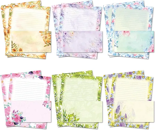 Vista 8 de Paper Master - Juego de 12 sobres de letras Flora, juegos de papel de papelería para impresora, con una variedad de diseños y relieve automático