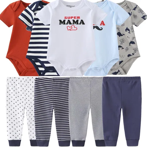Vista 70 de Conjunto de canastilla para bebé, 9 piezas, conjunto de mamelucos y pantalones, conjunto de regalo unisex para bebé