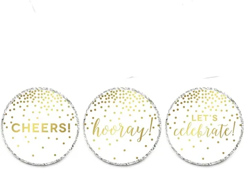 Vista 37 de Andaz Press Colección de fiesta de lunares con confeti dorado metálico, pancarta colgante, Welcome Baby!, aprox. 6 pies, 1 juego