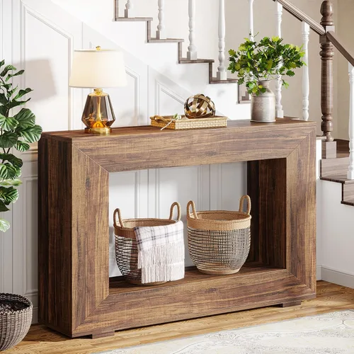 Vista 4 de Tribesigns - Mesa consola de granja, mesa de entrada de 47 pulgadas con almacenamiento, mesa decorativa de pasillo con estilo industrial para sala