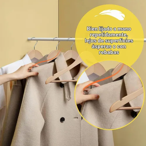 Vista 3 de Perchas de madera para uso diario, perchas para armario, perchas de madera resistente para trajes, camisas, chaquetas, vestidos, pantalones