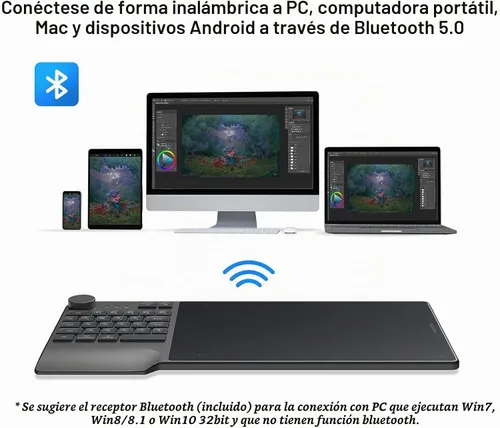Vista 2 de Tableta de dibujo inalámbrica HUION Inspiroy Keydial KD200 Art Tablet, 8,9 Tableta gráfica Bluetooth con dial y teclado, 5 teclas personalizadas