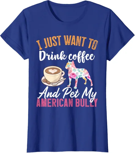 Vista 8 de I Just Want to Drink Coffee and Pet My American Bully Camiseta, Negro, S