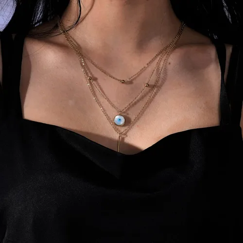 Vista 4 de NOKMIT Collar con colgante chapado en oro de 18 quilates para mujeres y niñas, gargantilla fina en capas con bonito colgante de perla, mal de ojo