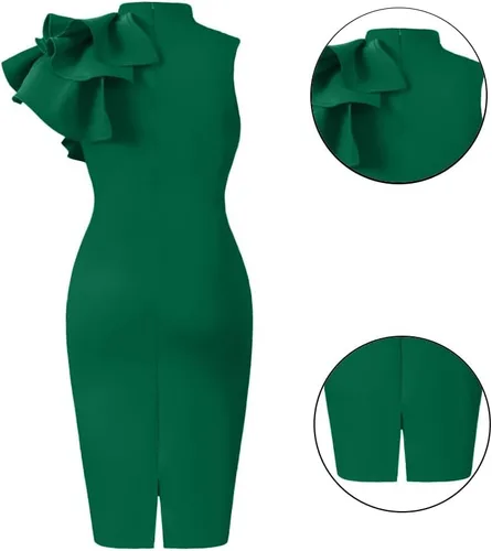 Vista 3 de XXTAXN - Vestido de cóctel entallado, formal, sin mangas y con volados para mujer, vestido de tubo por debajo de la rodilla