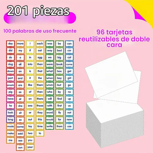 Vista 2 de First Sight - Tarjetas de palabras de primera vista, 100 tarjetas de primera palabra y 96 tarjetas borrables de doble cara en blanco con un bolsillo