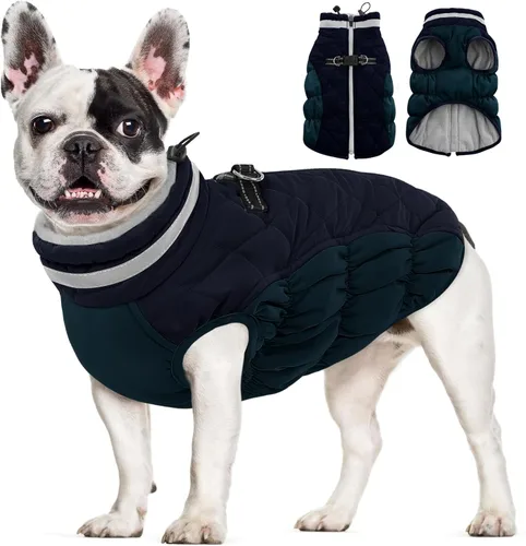 Vista 15 de AOFITEE Abrigo para perro, chaquetas cálidas para perros pequeños, abrigo de invierno para perros con arnés integrado, chaqueta de invierno
