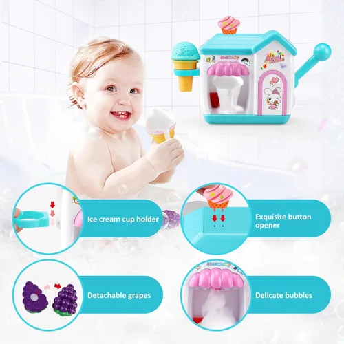 Vista 8 de Gretex Juguetes de Baño para Niños Pequeños de 3 4 5 6 7 8 Años Niñas, Juguete de Baño Fabricante de Helado de Burbujas, Juguetes de Ducha, Juguetes