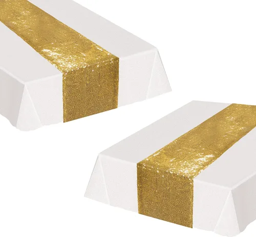 Vista 10 de Beistle Camino de mesa de tela con lentejuelas, premios, decoraciones nocturnas, suministros de fiesta de Año Nuevo, vajilla nupcial, 11.25 x 75