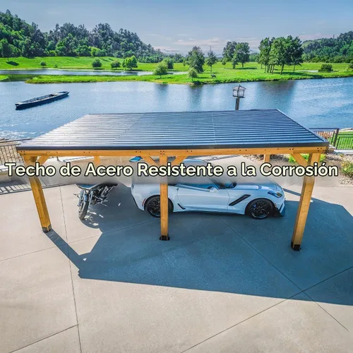 Vista 7 de Backyard Discovery Kingsport Garaje de madera de cedro para exteriores de 20 x 12 pies con techo inclinado de acero galvanizado resistente, soporte