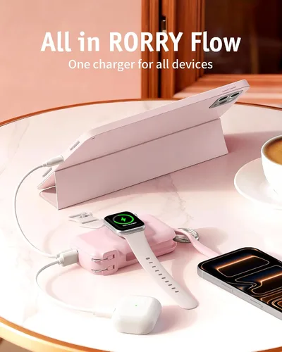 Vista 6 de RORRY Flow Cargador portátil 10000mAh 40W Enchufe de pared Banco de energía Rosa