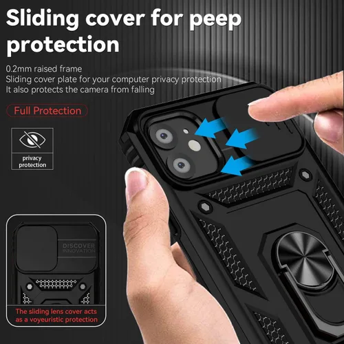 Vista 3 de Funda para iPhone 11 de 6.1 pulgadas, con protectores de pantalla y funda para cámara, [grado militar] de 16 pies. Funda a prueba de caídas con Negro